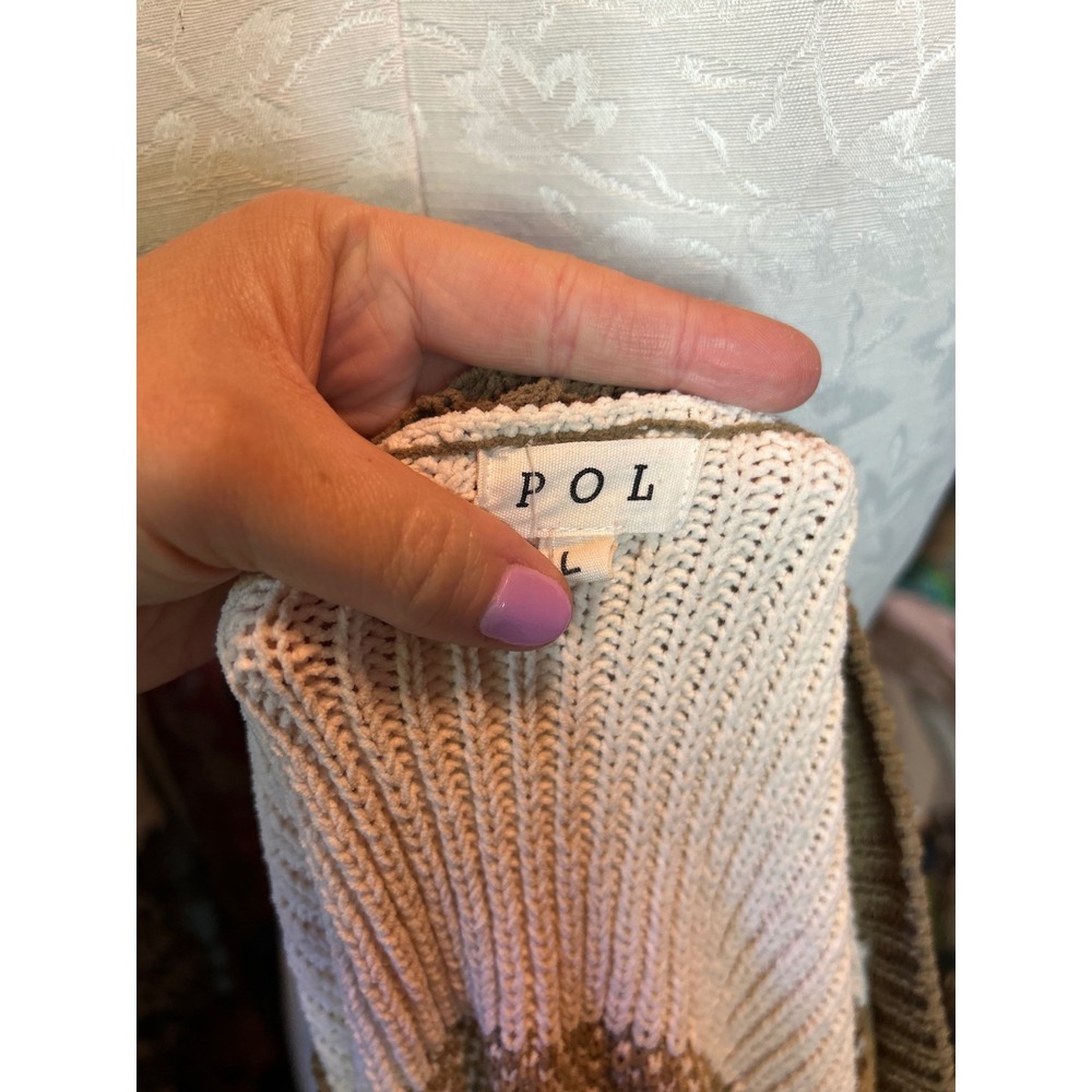 POL Boho Animal Print Oversized Knit Sweater Olive Cream‎ Boho Slouchy Sz L - Picture 7 of 10